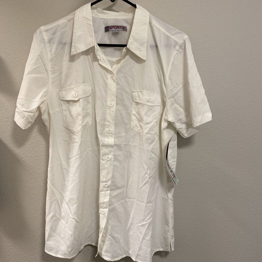 NWT Sportif UPF 15 Women's Large Sun Shirt white nylon